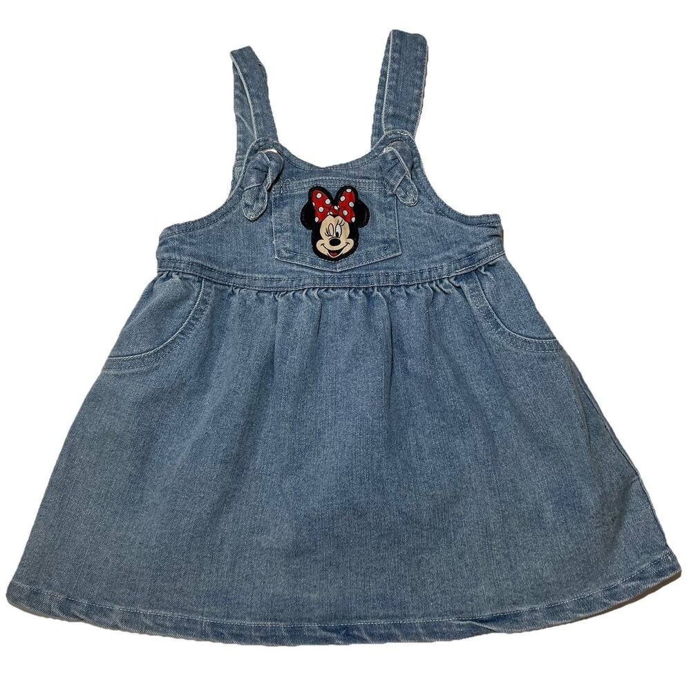 Disney Minnie Mouse Denim Jumper Baby Size 12 M Blue Embroidered Overall Dress